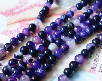 Purple Agate Beads Supplies, Full Strand 6mm Round Purple Agate Gemstone Beads for DIY Jewelry Making