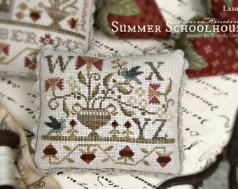 WITH THY NEEDLE Summer Club Schoolhouse Lesson Pick one #1 #2 #3 #4 counted cross stitch patterns at thecottageneedle.com