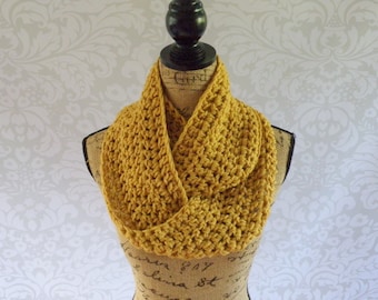 Infinity Scarf Crochet Knit Mustard Yellow Women's Accessories Eternity Fall Winter