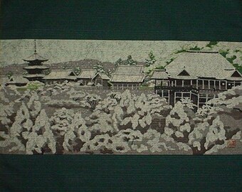 Japanese Art Masao Ido Kyoto 'Kiyomizu' Temple Furoshiki Japanese Fabric Cotton 48cm w/Free Insured Shipping