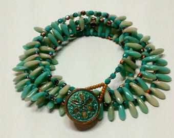 Mint and Ivory Dagger Bead Wrap Bracelet