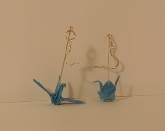 Light Cobalt Blue Origami Crane Earrings