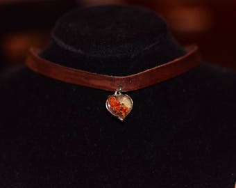 Choker real flowers Heart Locket necklace