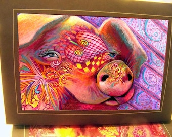 greeting card print of original art- pig Zentangle