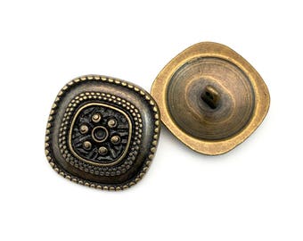 2 shank metal buttons,plaid pattern , antique bronze ,28mm # BU 006