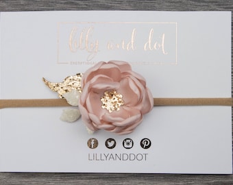 Blush Pink Rose Gold - Glitter - Sequin - Flower Headband - Baby Headband - Girls Hairband - Flower Crown - Spring Heaband - Nylon -Dainty *