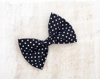 Rockabilly Pin Up Black & White Polka Dot Hair Bow on clip
