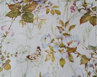 Retro vintage butterfly floral garden blossom vinyl wallpaper
