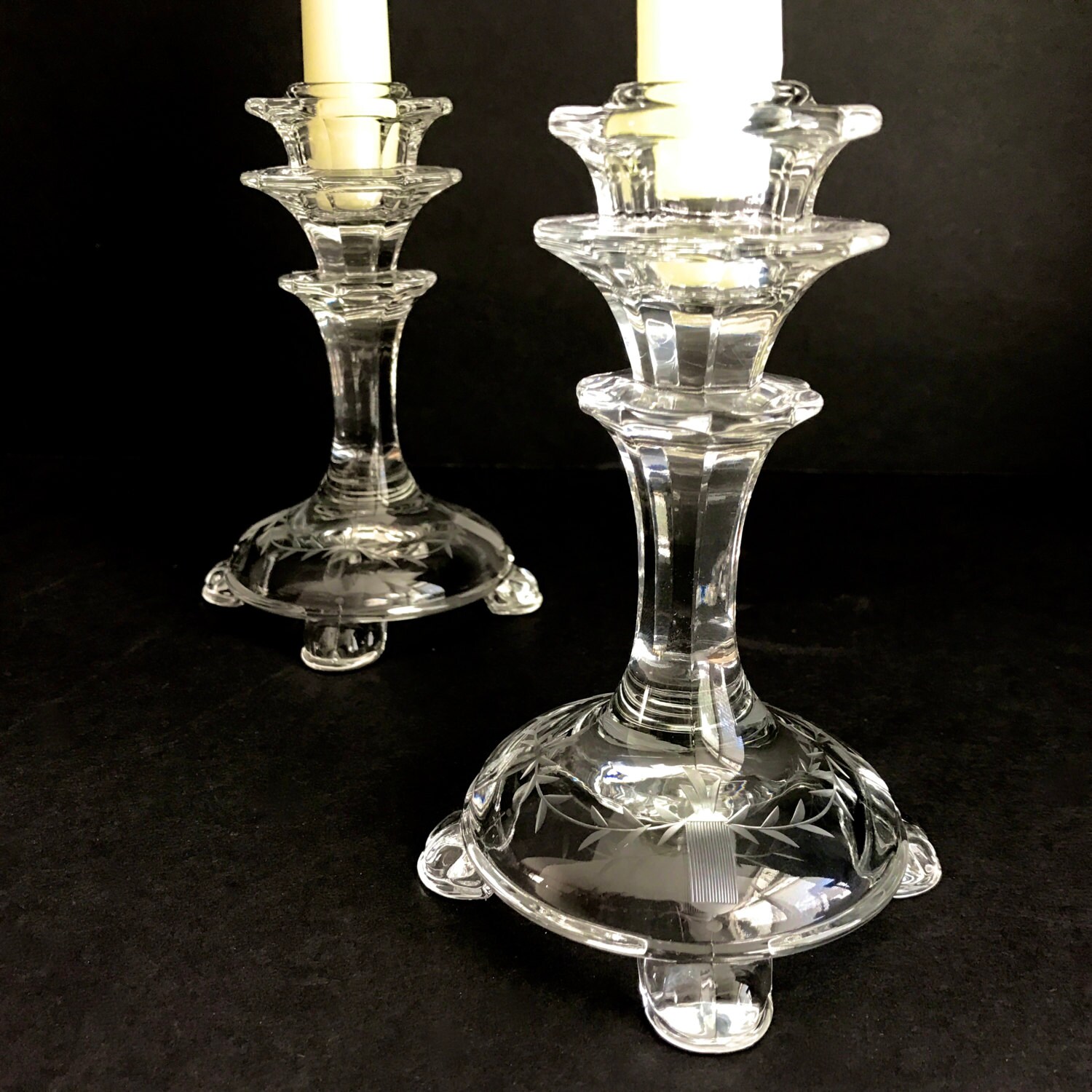 1930s Crystal Candlestick Holders by Fostoria 2470 1/2. Clear