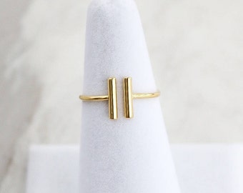 Gold Parallel Bar Ring - Silver Double Bar Ring bar - Gold parallel - T ring - Geometric ring - Double T ring - Minimal ring