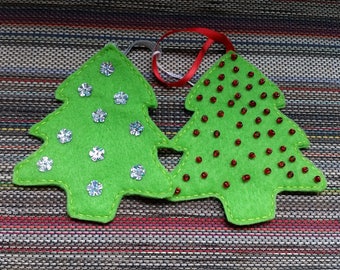 Set of 2 felt Christmas tree ornaments