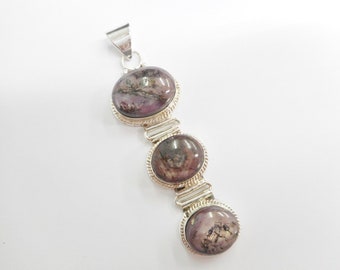 Sterling Silver Oval Purple Sugilite Three Stone Drop Pendant #3148