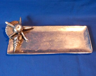 Vintage marine-style tray for letters silver tone aluminum tray Coastal living decor