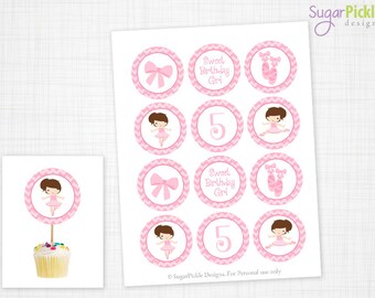 Ballet Cupcake Toppers, 5th Birthday, Ballerina Birthday Toppers, Ballerina Toppers, Ballerina Party Decorations - 2.25 inch