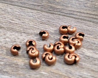4mm Antique Copper Crimp Cover-20 piece pack, Copper Crimp Cover, Antique Crimp Cover, Copper Knot Cover, Julie's Bead Store, Bead Source