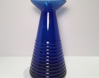 Vintage (1970's) Large Cobalt Blue Glass Beaker Design Vase