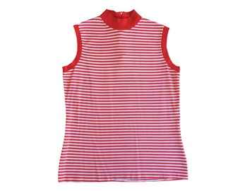 vintage / 70s STRIPED TANK / red and white / striped w/ ribbed trimmings