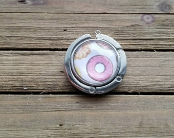 Silver Foldable Purse Hook - Donut Print - Purse Hanger - Handbag Hook