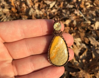Handmade wire wrap pendant - Bumblebee Jasper and Citrine