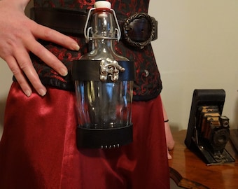 8oz Glass Swing Top Flask and Leather Holster / Holder for Steampunk Pirate or Renaissance
