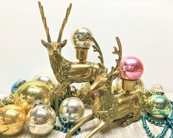 Sale!Brass Deer Candleholders Christmas Reindeer Vintage Pair