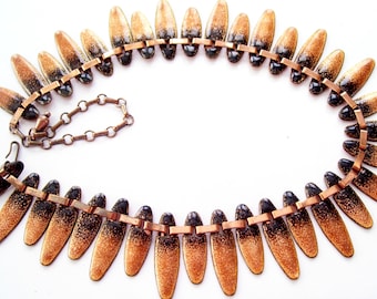 Vintage MATISSE Enamel Copper NEFERTITI Necklace, Matisse Nefertiti Necklace, Black Brown Enamel Necklace, Modernist Necklace, MCM Copper