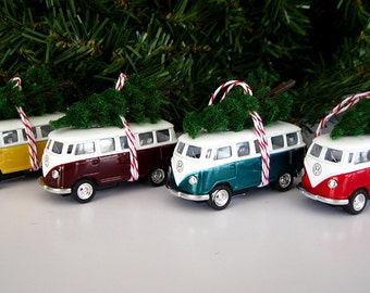 VW Bus Van Christmas Ornament with Tree on Top