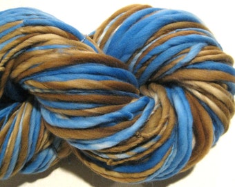Bulky Handspun Yarn Pooh Sticks 148 yards hand dyed merino wool blue yarn brown yarn waldorf doll hair knitting supplies crochet supplies