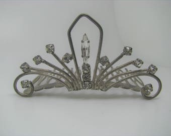 Mid Century Vintage Rhinestone Crystal Tiara Comb, Bridal Tiara, Prom, Diamante Crystal, Opulent Diamante, Rhinestone Comb, Old Hollywood