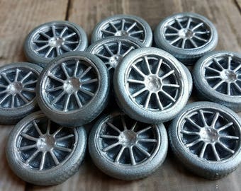 12 edible sugar tires wheels cake cupcake toppers decorations mens birthday party