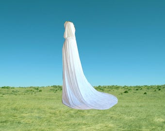 White Cape - Cloak - Hooded - Wedding - Gothic - Medieval - Costume - Renaissance Halloween - Velvet - Train