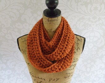 Infinity Scarf Crochet Knit Burnt Pumpkin Orange Women's Accessories Eternity Fall Winter