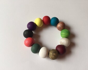 Kids polymer clay bead bracelet, multicolor, birthday present