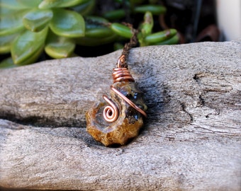 Ammonite Fossil Necklace - Wire Wrapped Shell Fossil Jewelry - Natural Ammonite Jewelry - Wiccan Necklace - Ammonite Necklace - Boho Jewelry