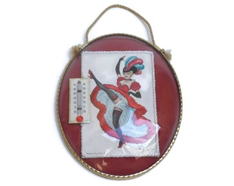 French Cancan Dancer Thermometer. Eloi Gunnier Postcard. Centigrade Thermometer. Paris Moulin Rouge Souvenir.