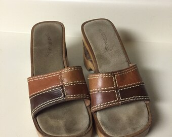 Vintage 90s wooden wedge sandals by sunflowers