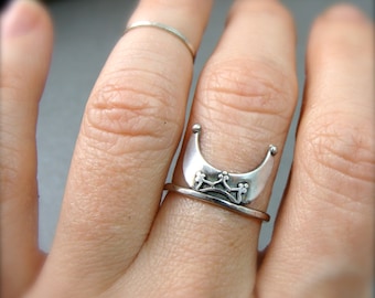 witchy woman crescent moon stack ring