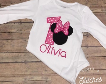 Embroidered Minnie Mouse Birthday bodysuit/ shirt