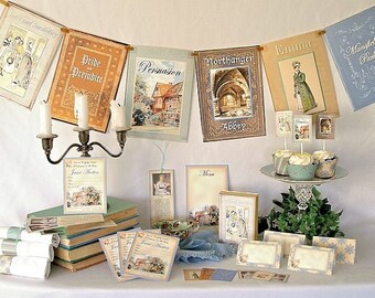 Jane Austen Printable Party Pack Kit, Wedding, Birthday, Bridal Shower, Instant Download