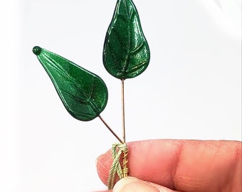 Dark Adventurine Green Leaf Headpin Pair