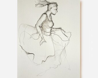 Modern ballerina pencil drawing, acid free paper, modern art, pencil drawing ballerina, movement art, female art drawing, dancer pencil art