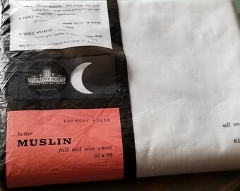 Vintage Muslin Sheet NIP NOS Full Double Flat Sheet 81 x 99 Inches Harmony House by Sears Roebuck and Company Retro Bed Linens