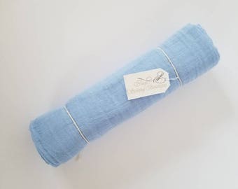 Sky blue muslin blanket. Muslin Swaddle Blanket. Double gauze blanket. X-large blanket