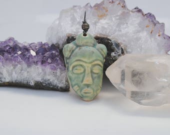ceramic face pendant clay necklace ornament small face mask focal bead