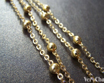 16ft (5m) Fancy Satellite Chain Anti Tarnish 16K Gold Plated Brass Bead Ball Cable Chain A2157