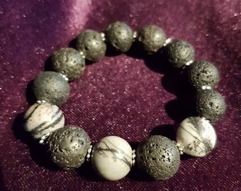 AAA+ Zebra and lava stone bracelet -lava gemstones zebra witch spiritual healing gothic occult pagan wicca
