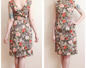 1950s Dress // Spring Bloom Sheath Dress // vintage 50s dress