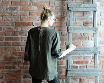 Linen Smock , Artist Smock Loose Linen Tunic Plus size tunic Oversized Tunic, Linen Tunic Dress, Women Linen Overalls