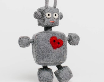 Robot Ornament, Heart Bot Robot, Felt Christmas Ornament