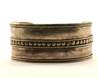 Vintage Beaded Design Wide Cuff Bracelet 925 Sterling BR 2181